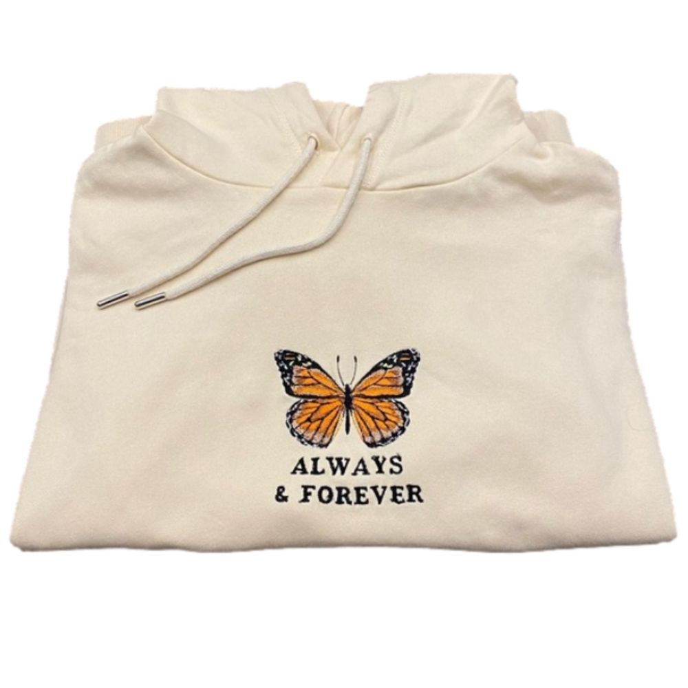 H&M Basics | Cream hoodie with custom embroidery | Butterfly | Size S
